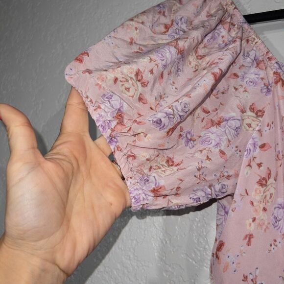 New‎ LoveShackFancy Pink Dust Storm Floral 100% Silk Angie Maxi Dress Size 6 - Picture 7 of 10